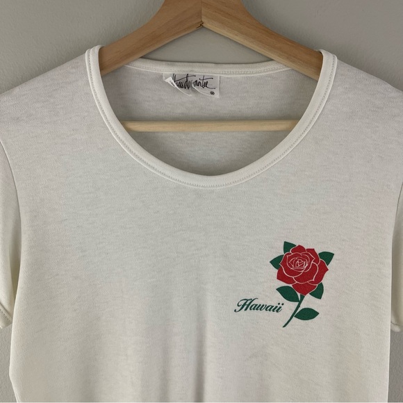 !SOLD! Hanes Designer Tee Vintage 90’s White Hawaii Rose Graphic Destination Tee - Picture 2 of 9